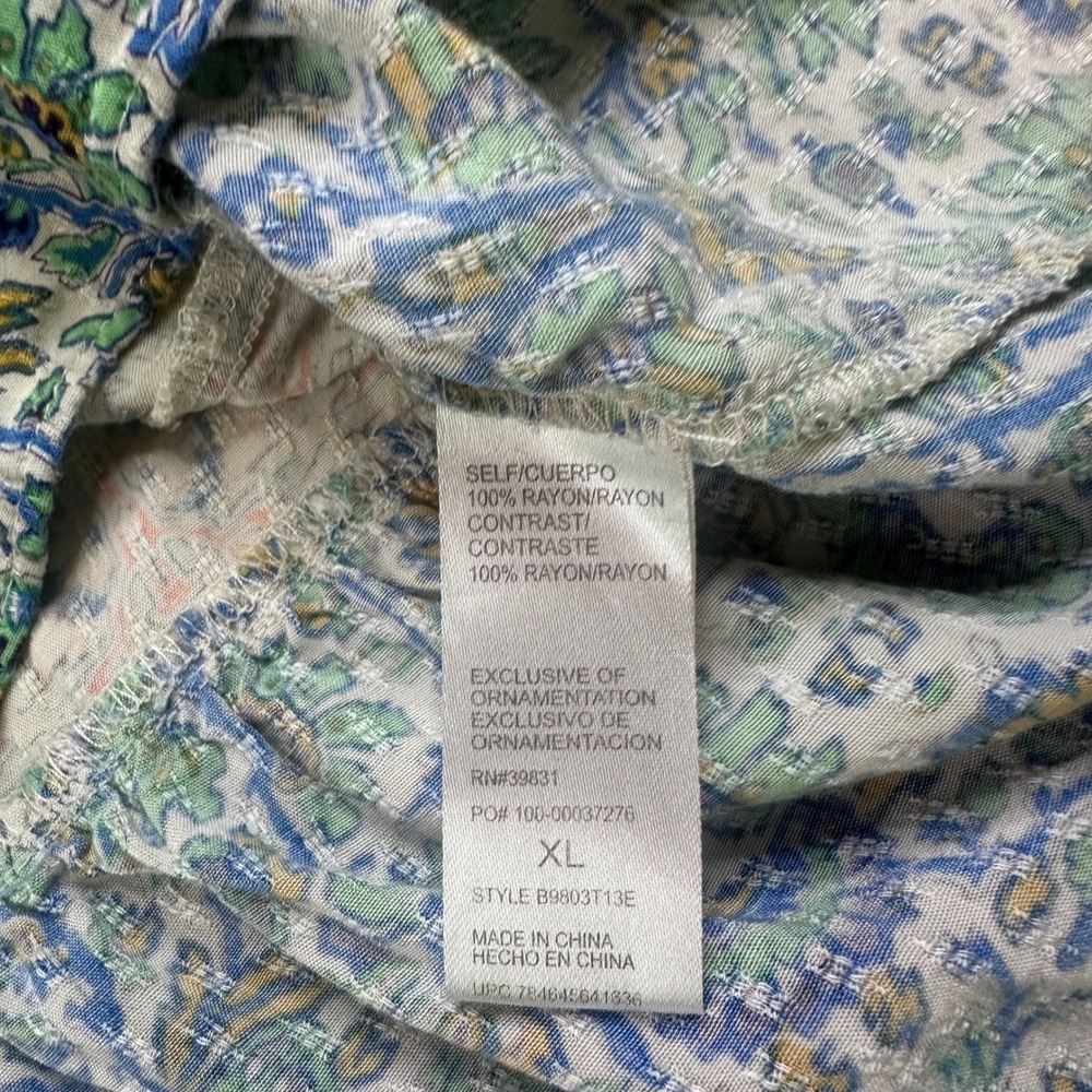 Democracy XL Boho Paisley Peplum Top Blue Green Rayon Hi Low Blouse - Picture 7 of 9
